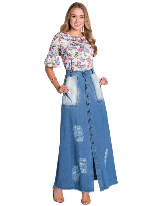 Rosalie - Saia Longa com Botões Jeans Moda Evangélica 4