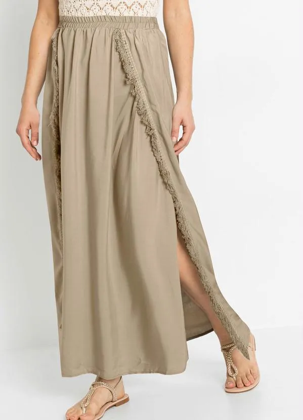 Outlet - Saia Longa com Fenda Bege