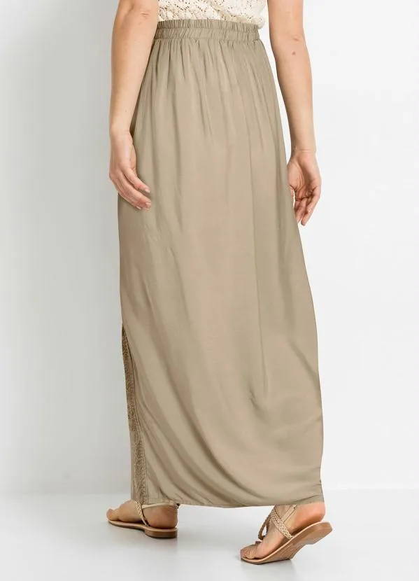 Queima Estoque - Saia Longa com Fenda Bege 2