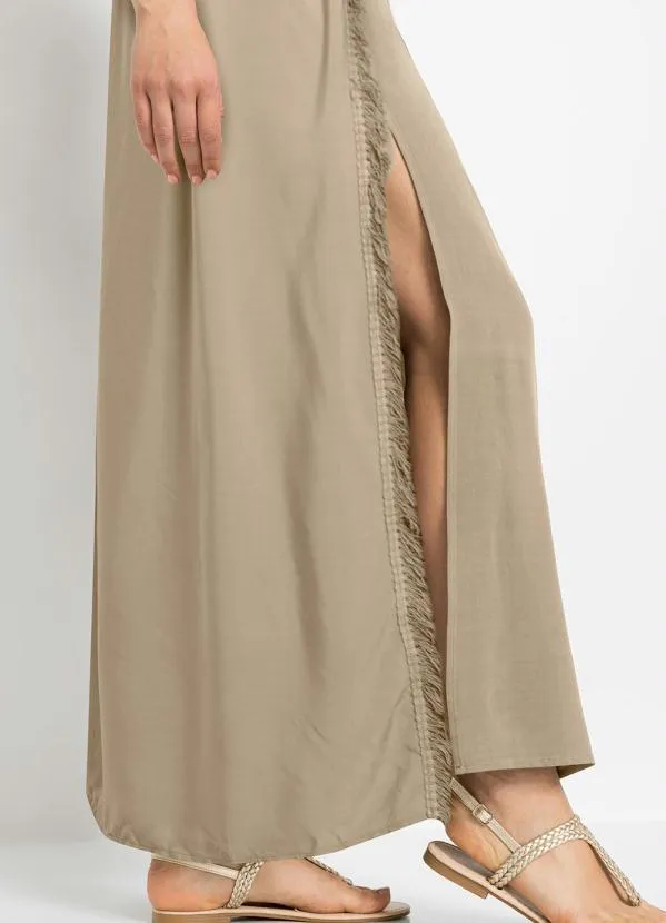 Queima Estoque - Saia Longa com Fenda Bege 3
