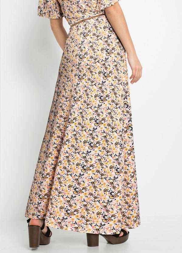 Outlet - Saia Longa com Fenda Floral Rosa/Laranja 2