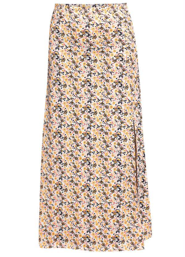 Outlet - Saia Longa com Fenda Floral Rosa/Laranja 4