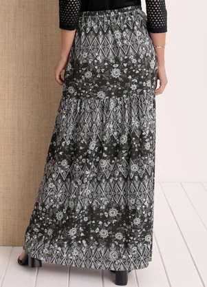 Moda Pop - Saia Longa com Recortes Estampada - MODA POP