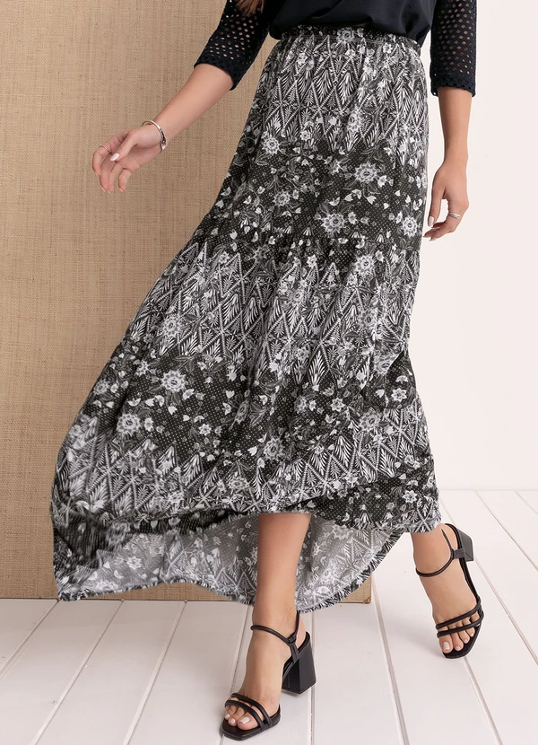 Moda Pop - Saia Longa com Recortes Estampada 9