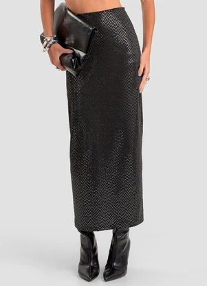 Dianna - Saia Longa em Malha Lantejoula Preto - DIANNA