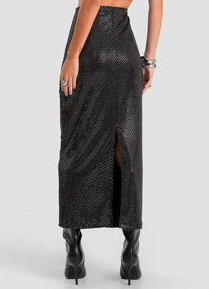 Dianna - Saia Longa em Malha Lantejoula Preto - DIANNA