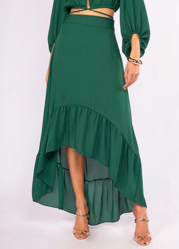 Doce Trama - Saia Longa em Tecido Plano Verde