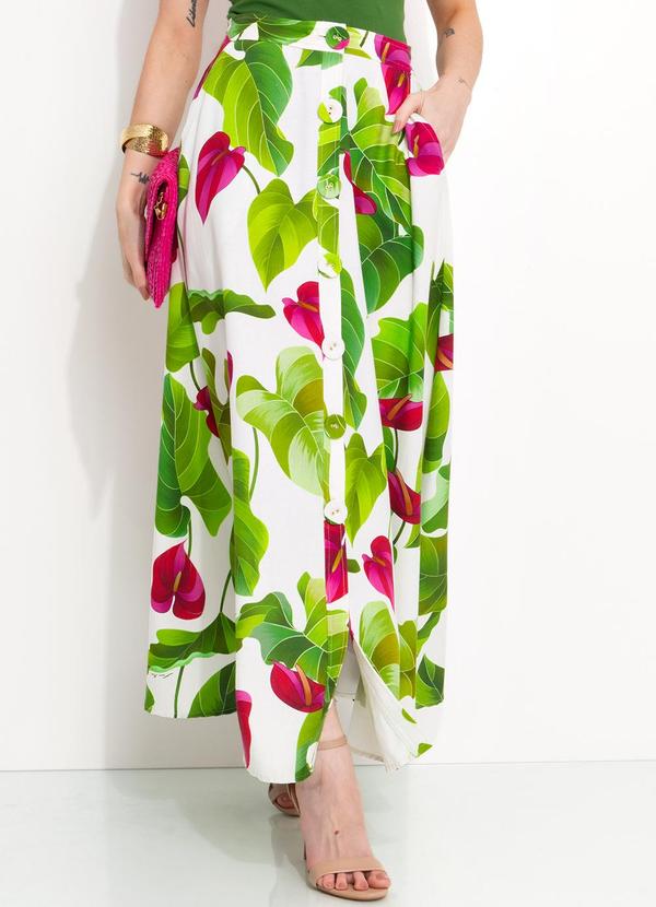 Farm - Saia Longa em Viscolinho Verde