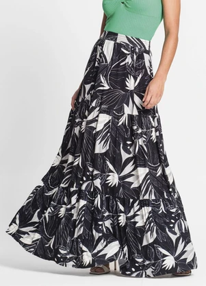 Rovitex - Saia Longa Feminina Estampada Preto - ROVITEX