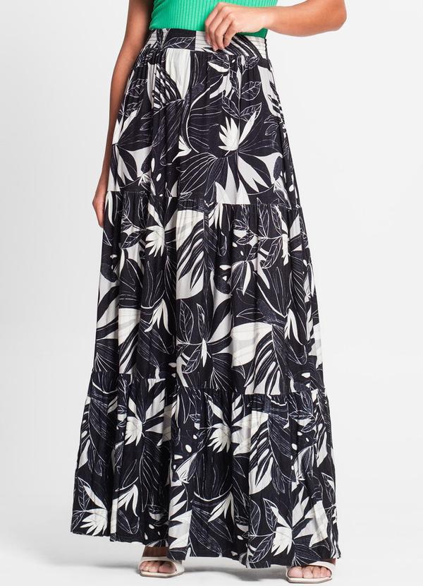 Rovitex - Saia Longa Feminina Estampada Preto