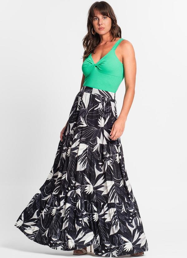 Rovitex - Saia Longa Feminina Estampada Preto 3