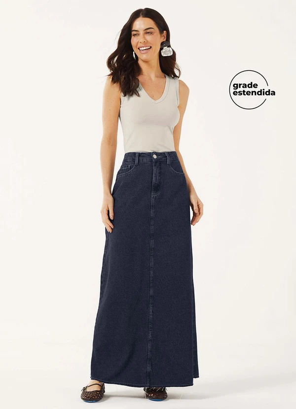 Marialícia - Saia Longa Feminina Jeans Azul