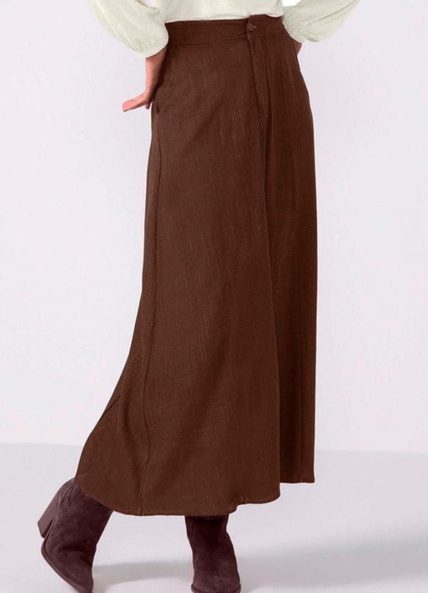Marialícia - Saia Longa Feminina Viscolinho Marrom