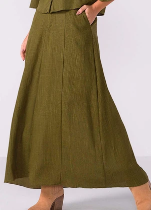 Marialícia - Saia Longa Feminina Viscolinho Verde - MARIALÍCIA