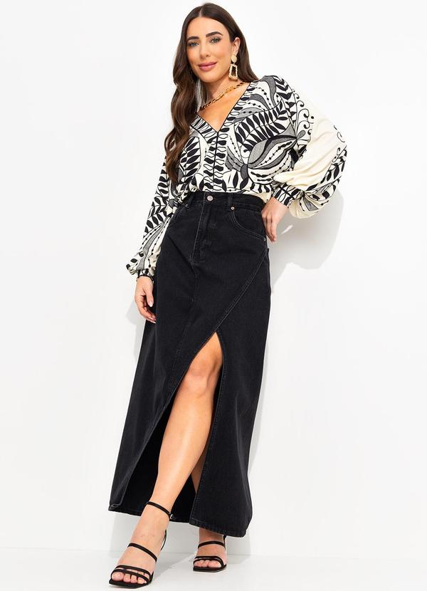 Farm - Saia Longa Fenda Black Jeans 7