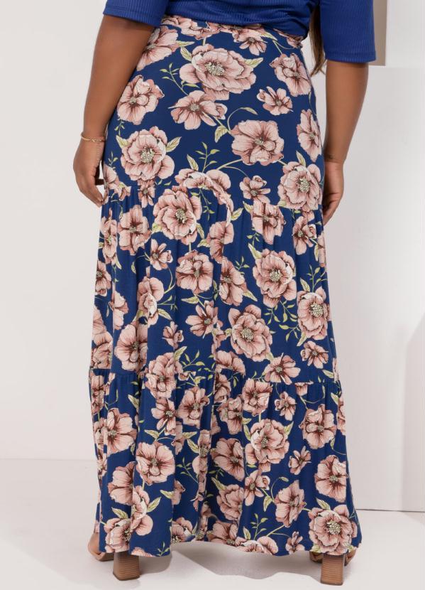 Quintess - Saia Longa Floral Azul com Bolsos e Fendas 6