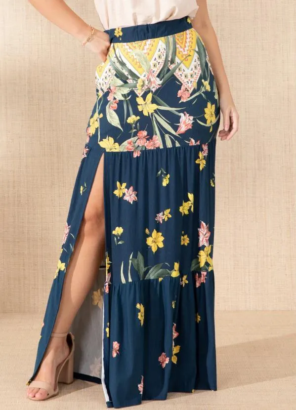 Saia Longa Saia Cintura Alta Com Babado Saia Longa Preta Em