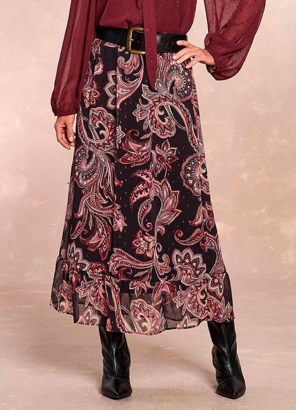 Doce Trama - Saia Longa Jardim Boho em Chiffon Estampado