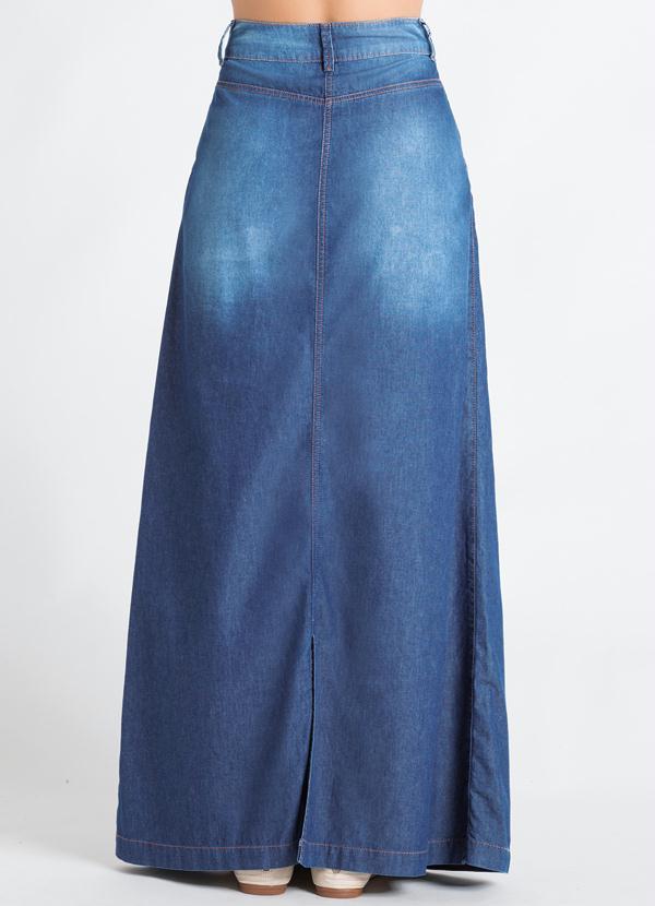 Quintess - Saia Longa Jeans Azul com Botões Frontais 11