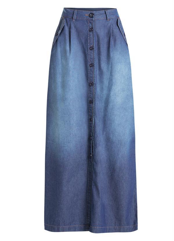Quintess - Saia Longa Jeans Azul com Botões Frontais 12