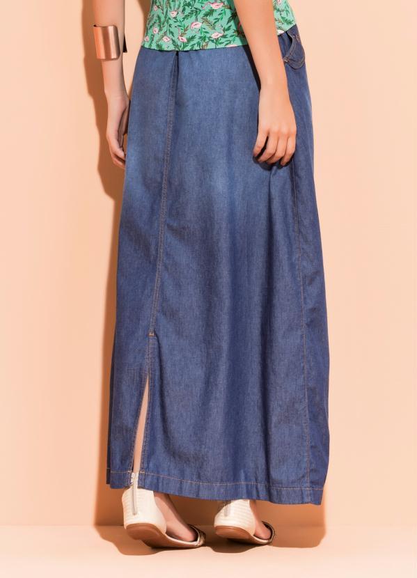 Quintess - Saia Longa Jeans Azul com Botões Frontais 2