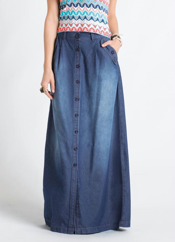 Quintess - Saia Longa Jeans Azul com Botões Frontais 3