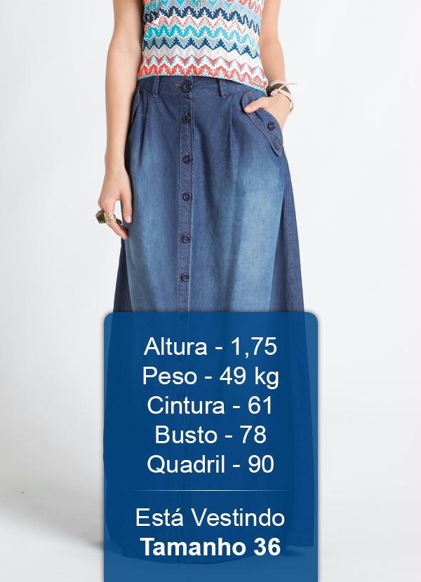 Quintess - Saia Longa Jeans Azul com Botões Frontais 4