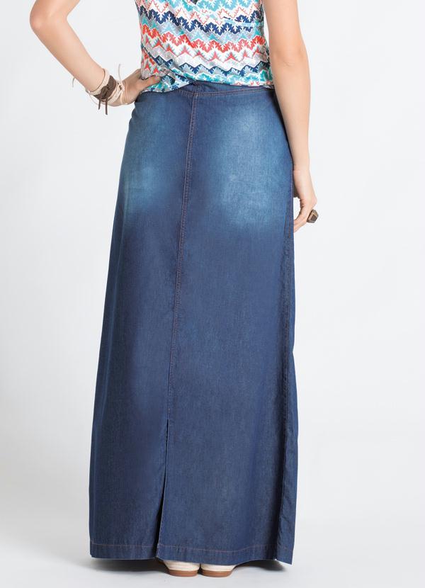 Quintess - Saia Longa Jeans Azul com Botões Frontais 5