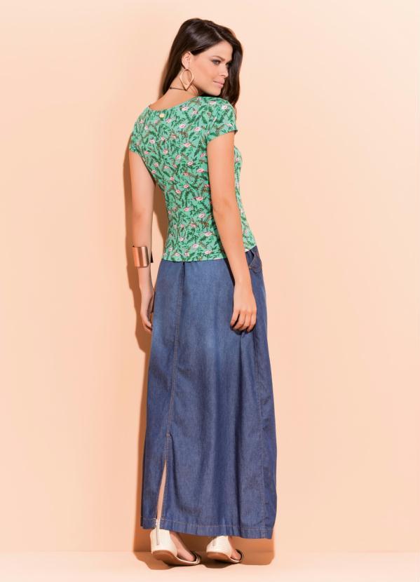 Quintess - Saia Longa Jeans Azul com Botões Frontais 6