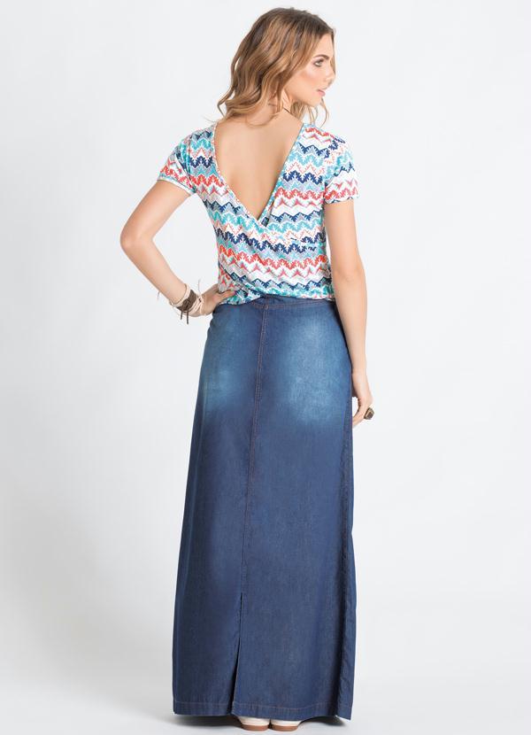Quintess - Saia Longa Jeans Azul com Botões Frontais 9