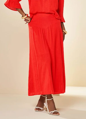 Doce Trama - Saia Longa Nature em Linho Vermelho - DOCE TRAMA