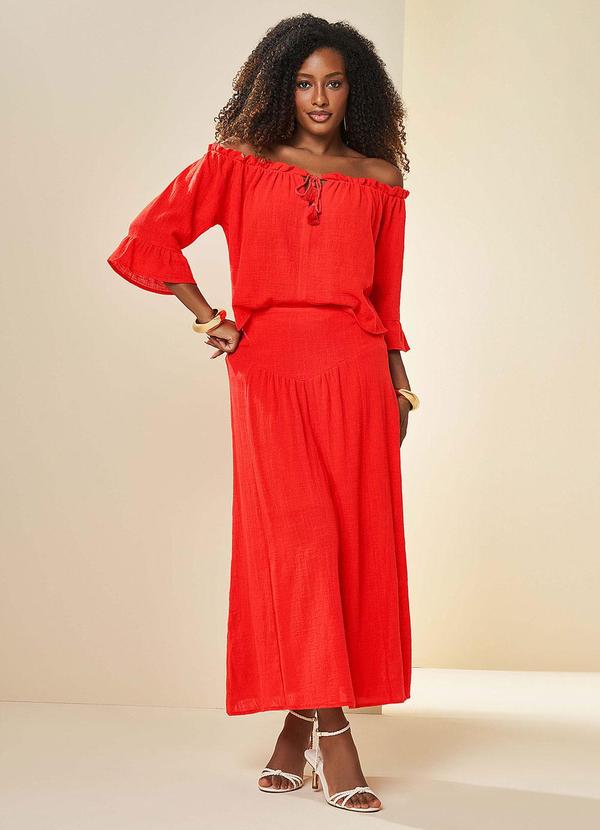 Doce Trama - Saia Longa Nature em Linho Vermelho 2