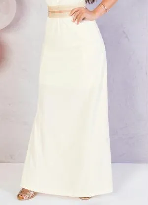 Moda Pop - Saia Longa Off White com Elástico Dourado - MODA POP
