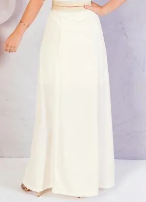 Moda Pop - Saia Longa Off White com Elástico Dourado - MODA POP