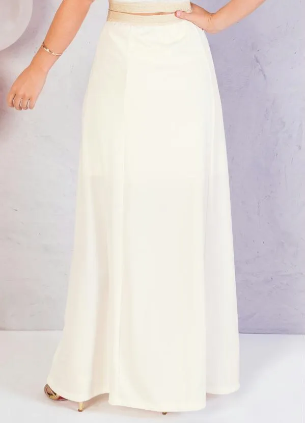 Moda Pop - Saia Longa Off White com Elástico Dourado 2