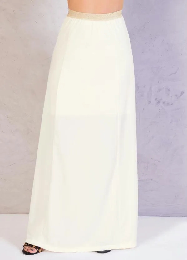 Moda Pop - Saia Longa Off White com Elástico Dourado 5