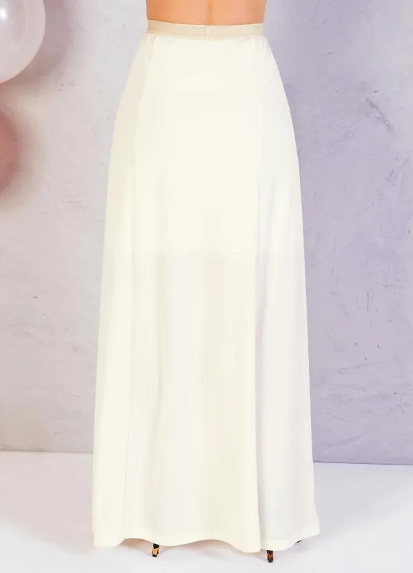 Moda Pop - Saia Longa Off White com Elástico Dourado 6
