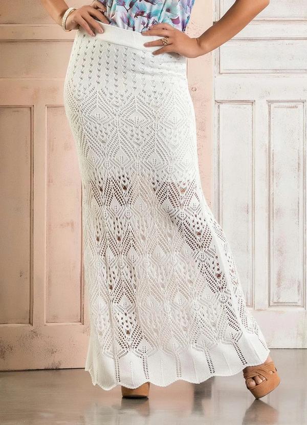 Outlet - Saia Longa Off White em Tricô Moda Evangélica