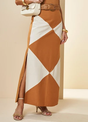 Doce Trama - Saia Longa Oliva Branco - DOCE TRAMA