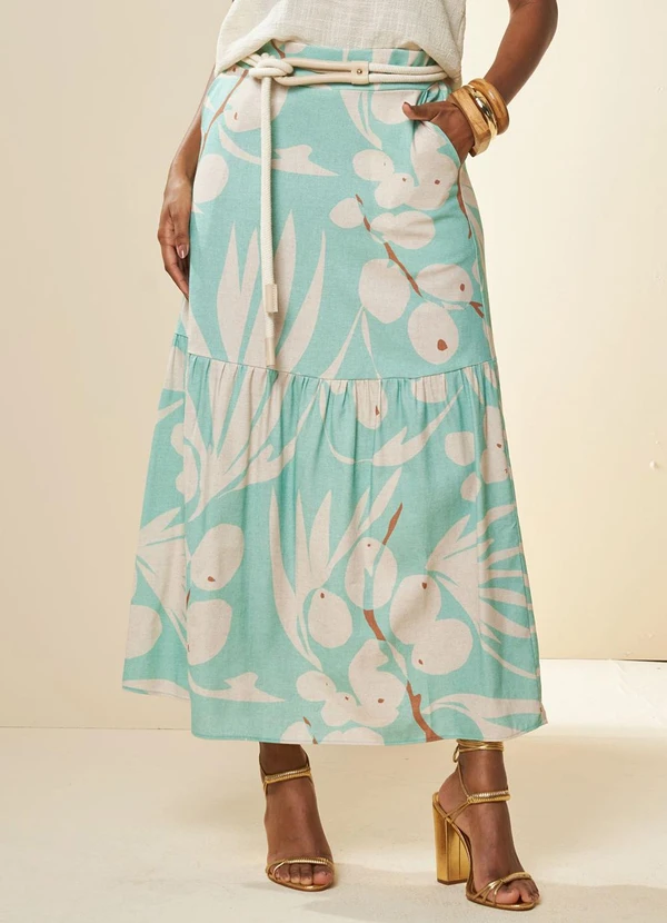 Doce Trama - Saia Longa Oliva Estampada Estampado