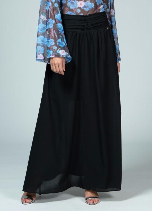 Quintess - Saia Longa Preta com Drapeado na Cintura