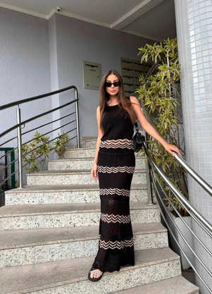 Doce Tom - Saia Longa Preta Elegante Feminina Preto - DOCE TOM