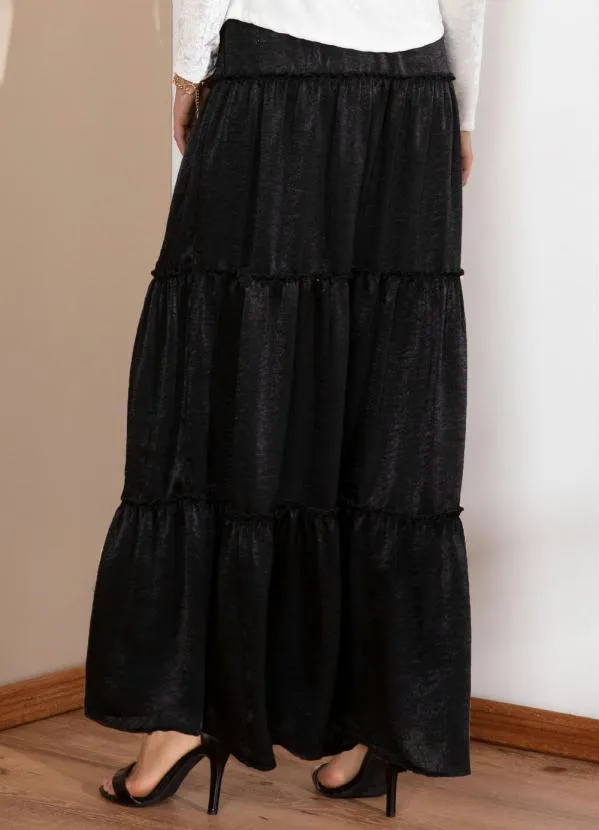 Saia Longa Saia Cintura Alta Com Babado Saia Longa Jeans Escuro