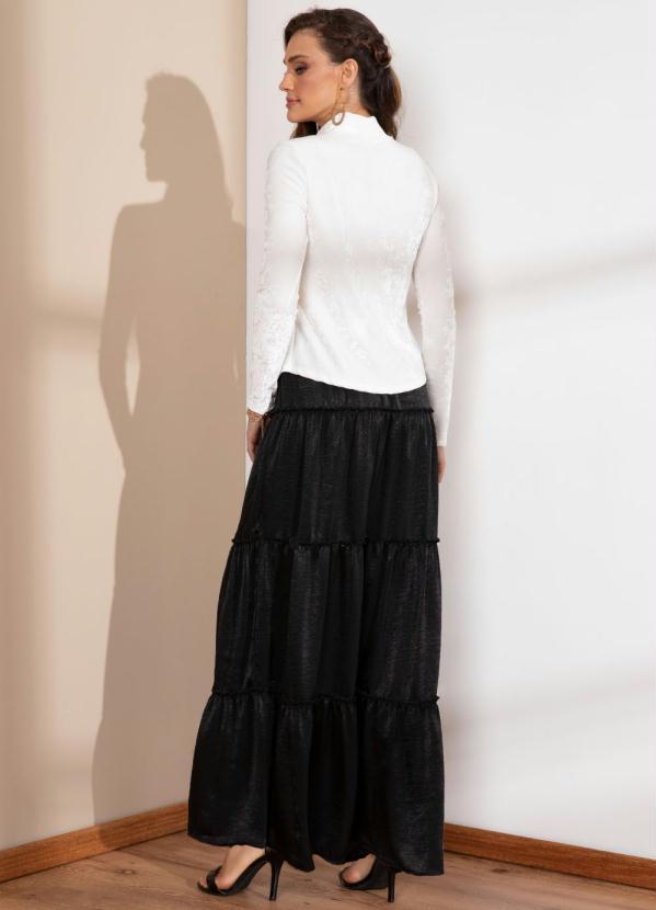 Outlet - Saia Longa Preta em Camadas com Babados 4