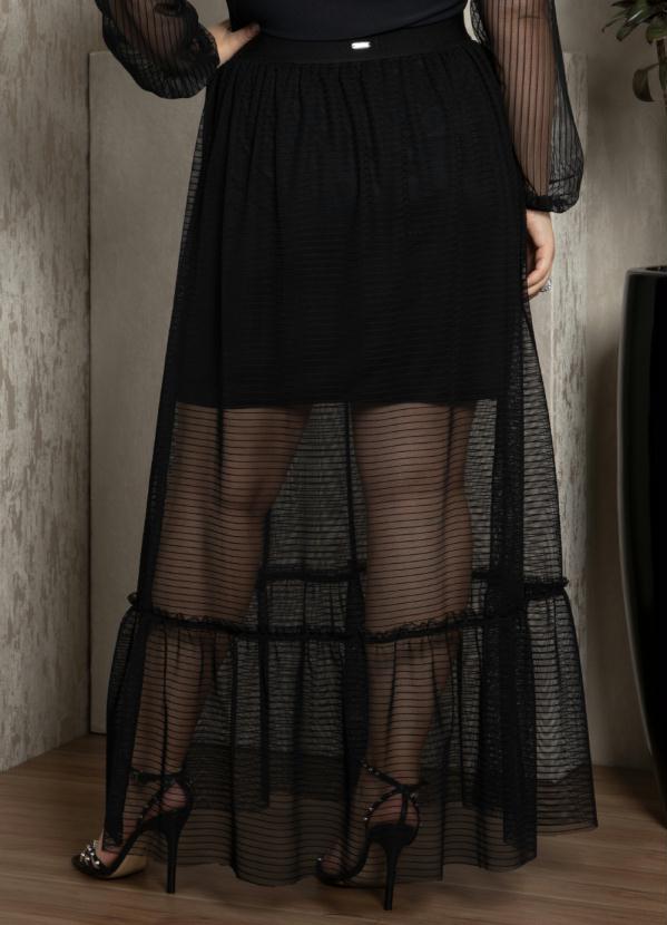 Quintess - Saia Longa Preta em Tule Plissado 7