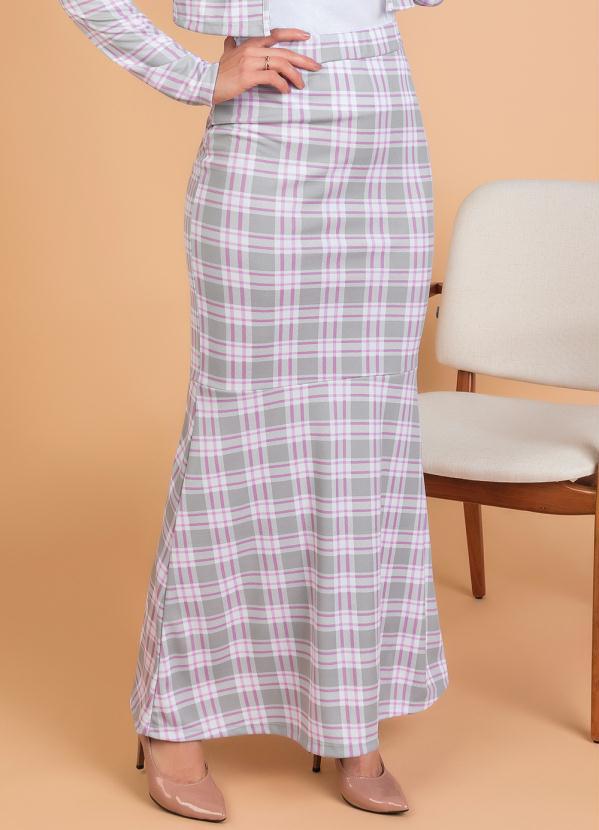 Outlet - Saia Longa Sereia Xadrez Rosa Moda Evangélica 1