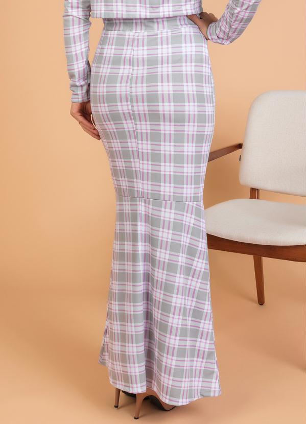 Outlet - Saia Longa Sereia Xadrez Rosa Moda Evangélica 2