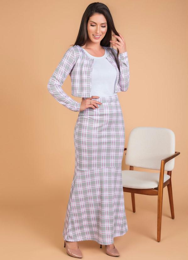 Outlet - Saia Longa Sereia Xadrez Rosa Moda Evangélica 3