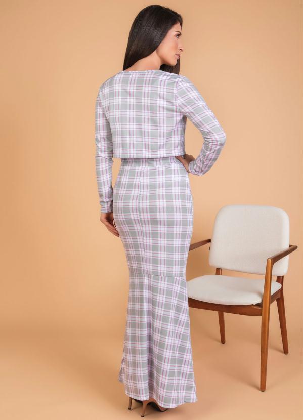 Outlet - Saia Longa Sereia Xadrez Rosa Moda Evangélica 4