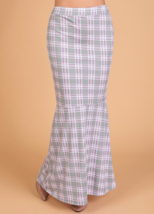 Outlet - Saia Longa Sereia Xadrez Rosa Moda Evangélica 5